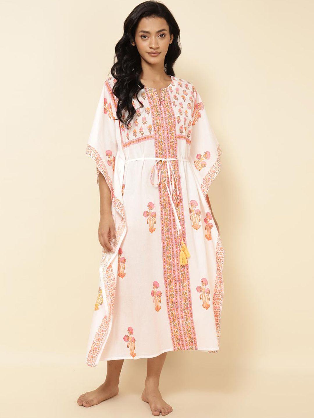 fabindia notched neck floral printed cotton kaftan nightdress