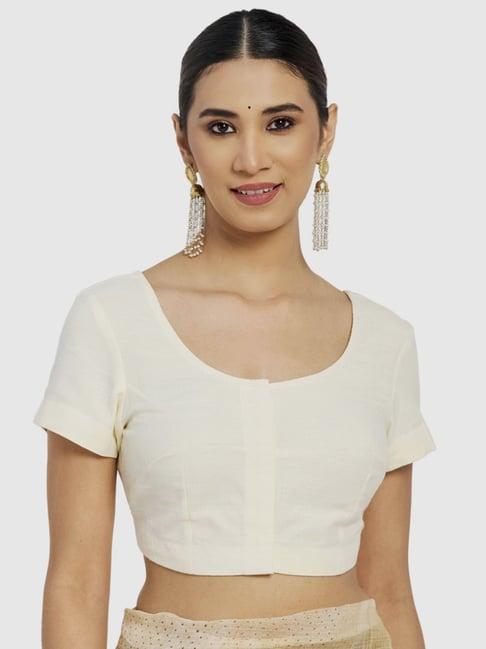 fabindia off-white cotton plain blouse