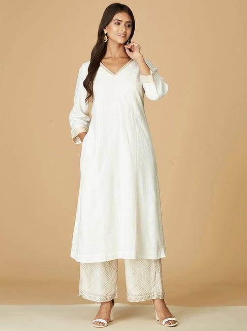 fabindia off-white cotton straight kurta