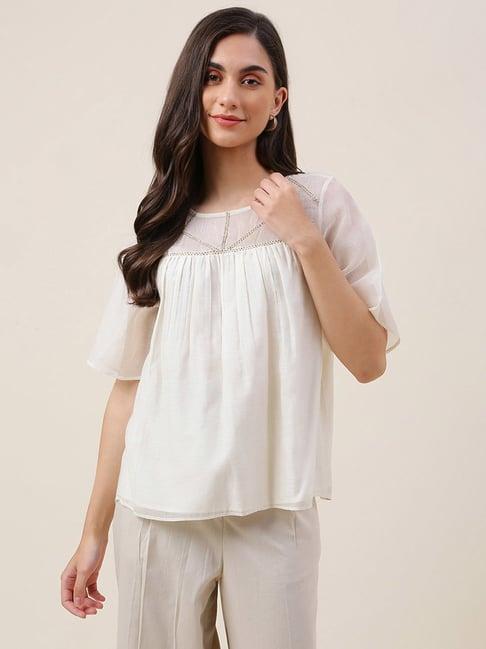 fabindia off-white embellished top