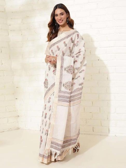 fabindia off-white printed saree