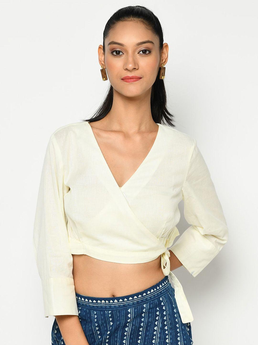 fabindia off white pure cotton wrap crop top