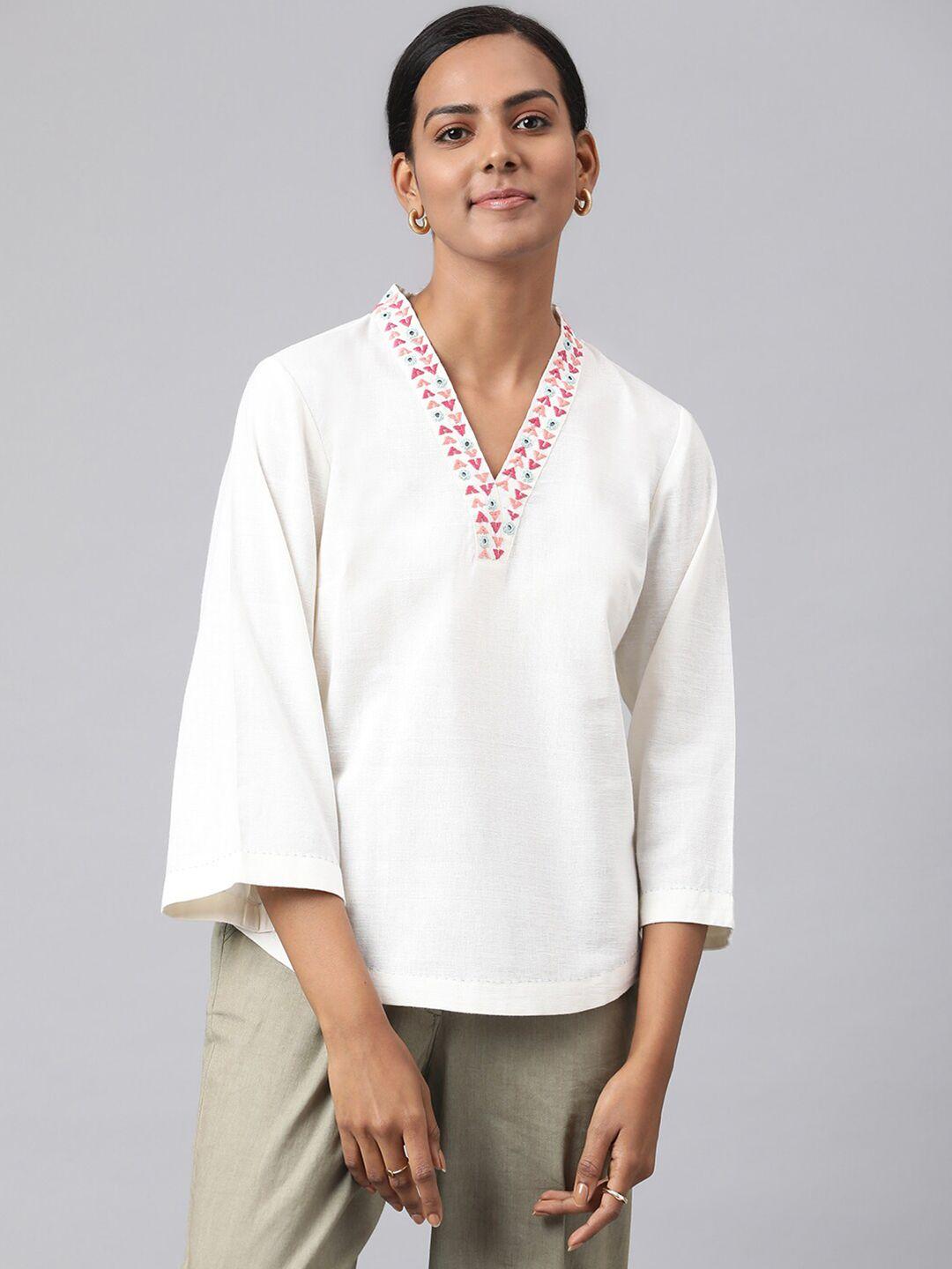 fabindia off white solid pure cotton top