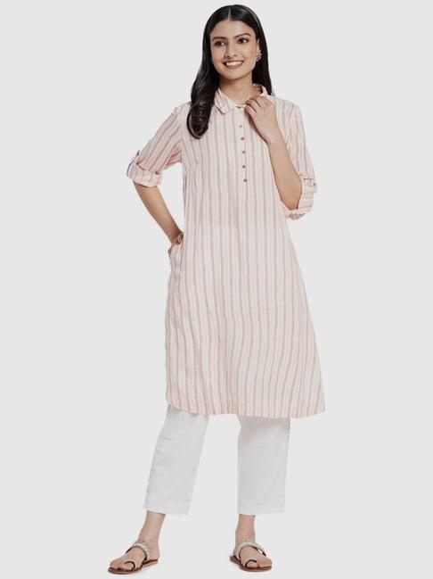 fabindia off-white stripes straight kurta