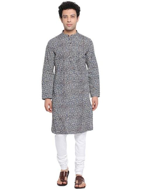 fabindia offwhite cotton slim fit printed kurta