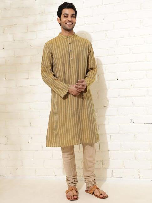 fabindia olive cotton comfort fit striped kurta