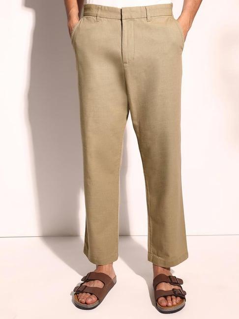 fabindia olive cotton straight fit  chinos