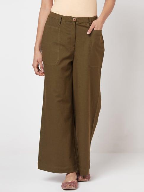 fabindia olive green cotton linen pants