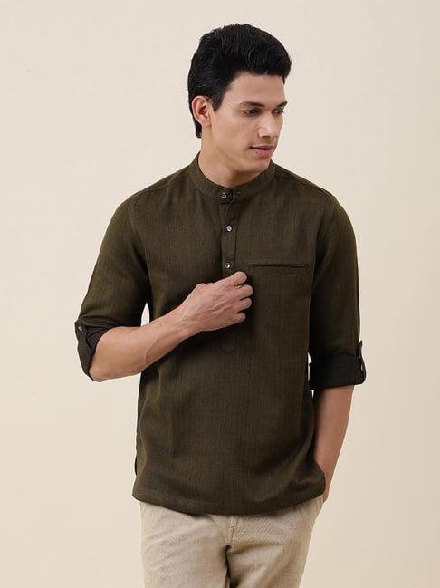 fabindia olive slim fit short kurta