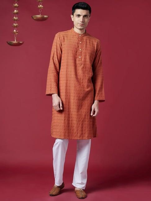 fabindia orange cotton comfort fit striped kurta