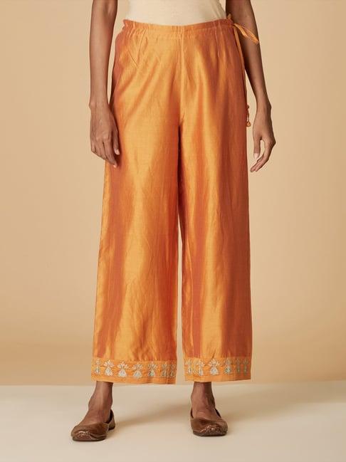 fabindia orange cotton embroidered palazzos