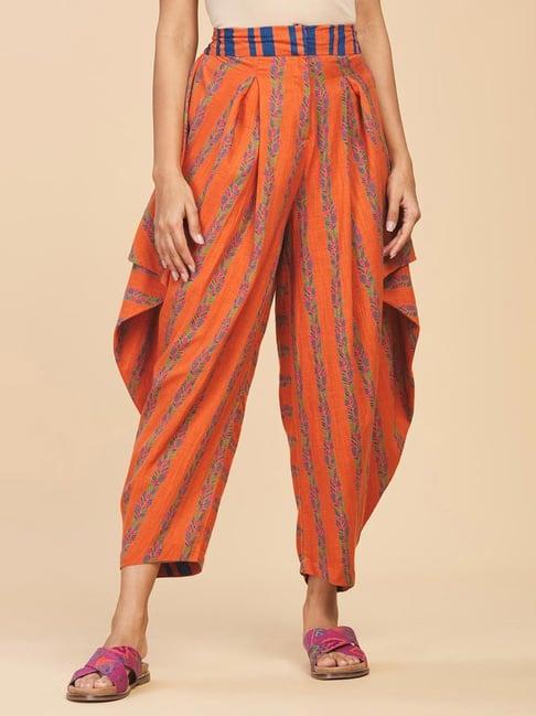 fabindia orange cotton floral print dhoti pants