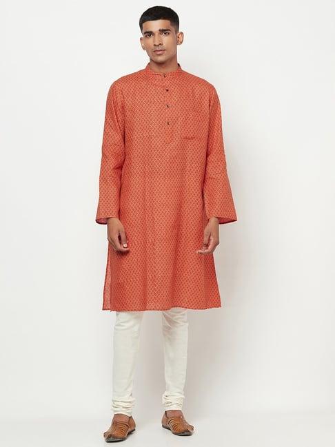 fabindia orange linen comfort fit printed kurta