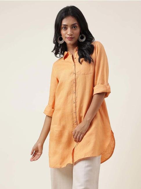 fabindia orange linen shirt collar tunic