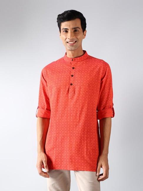 fabindia orange slim fit printed short kurta