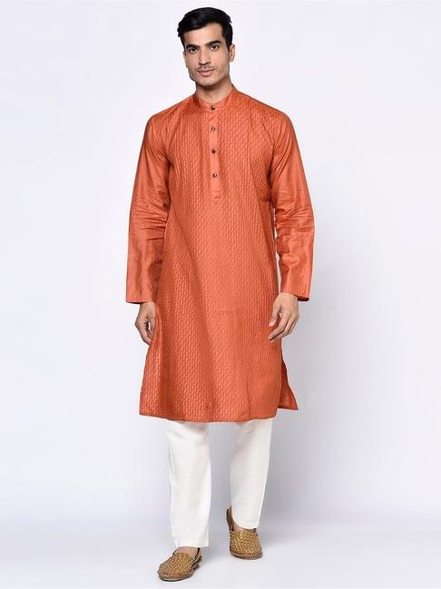 fabindia orange slim fit self pattern kurta