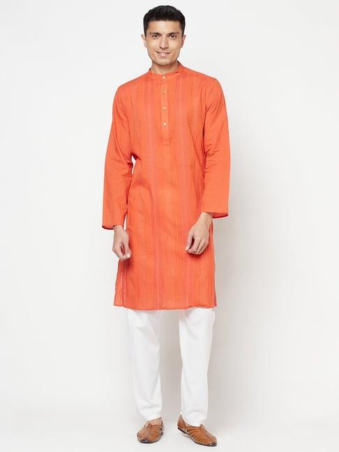 fabindia orange striped mandarin collar kurta