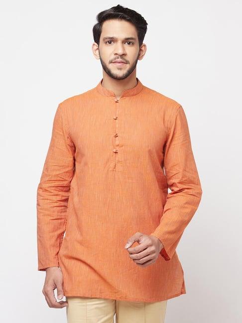 fabindia orange striped mandarin collar short kurta