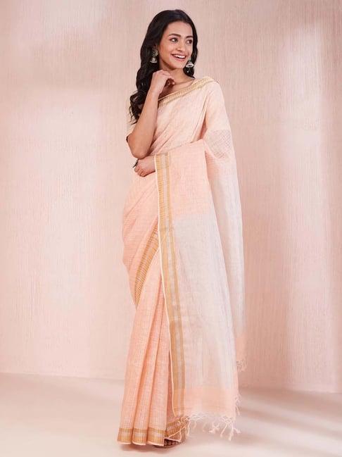 fabindia orange woven saree