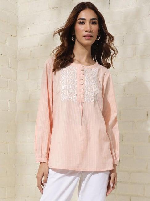 fabindia peach cotton embroidered tunic