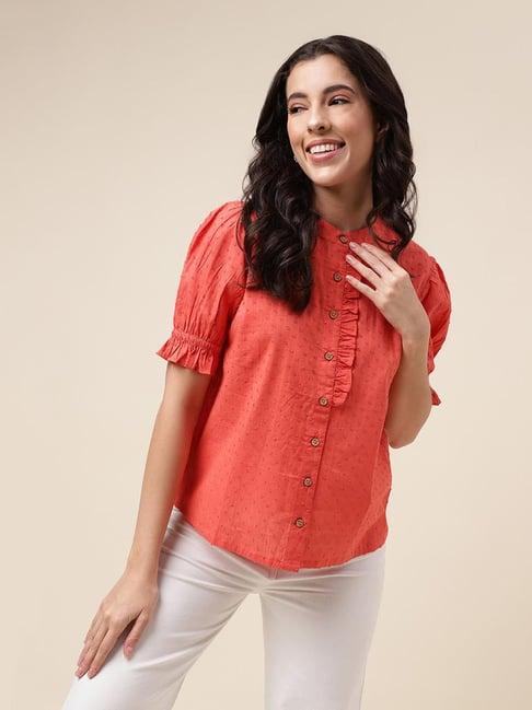 fabindia peach cotton self design shirt