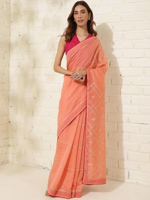 fabindia peach embroidered saree