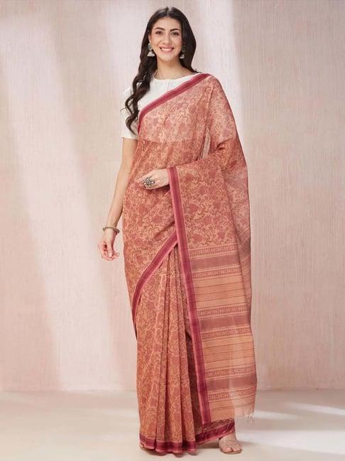 fabindia peach printed saree