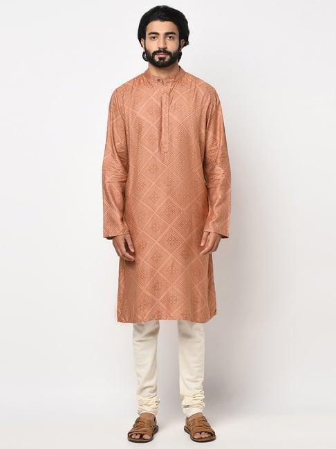 fabindia peach slim fit printed long kurta