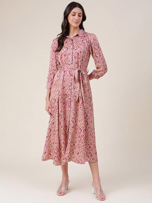 fabindia pink & peach printed shirt dress