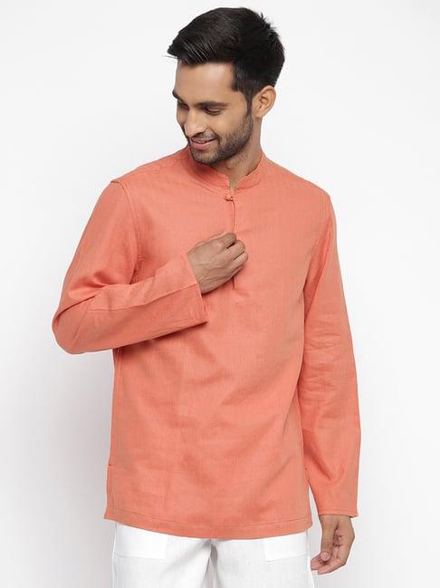 fabindia pink comfort fit textured linen short kurta