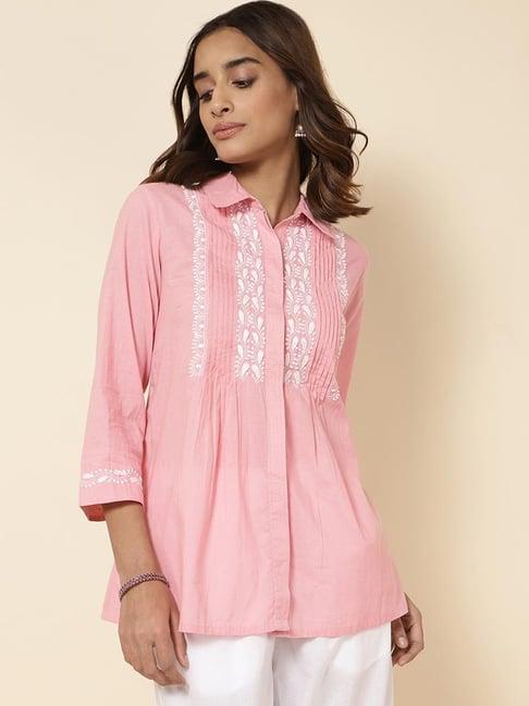 fabindia pink cotton embroidered tunic