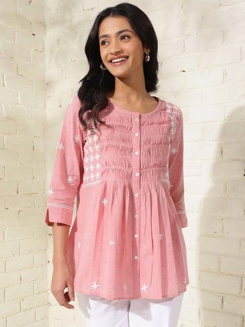fabindia pink cotton embroidered tunic