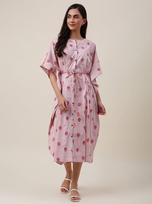 fabindia pink cotton floral print a-line kaftan