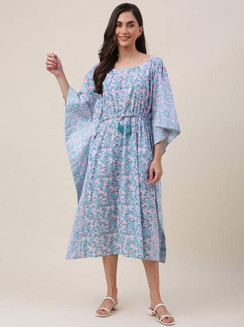 fabindia pink cotton floral print a-line kaftan