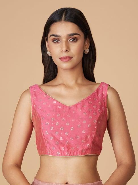 fabindia pink cotton floral print blouse