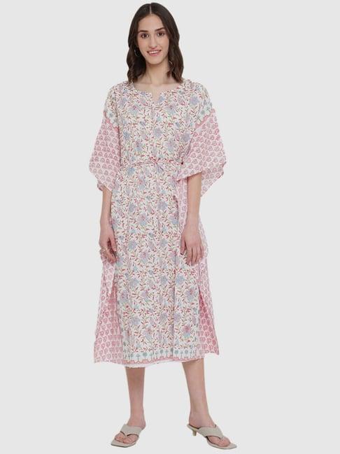 fabindia pink cotton printed a-line kaftan