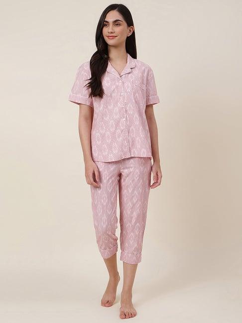 fabindia pink cotton printed shirt pyjama set
