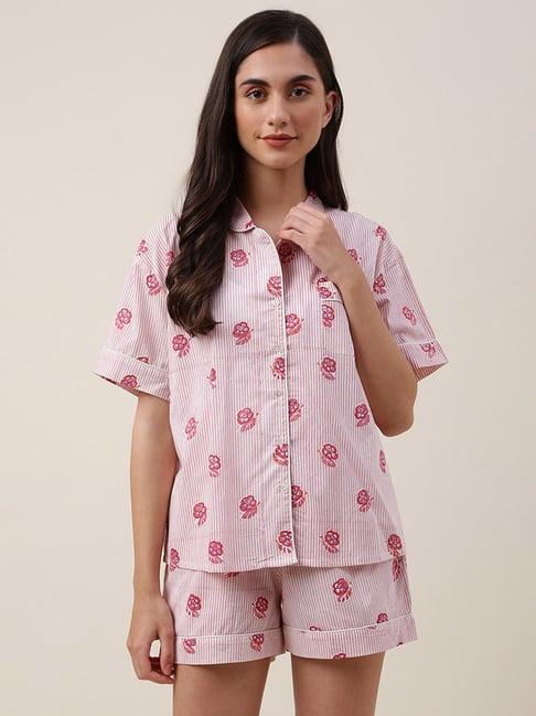 fabindia pink cotton printed shirt short set