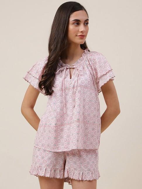 fabindia pink cotton printed top short set