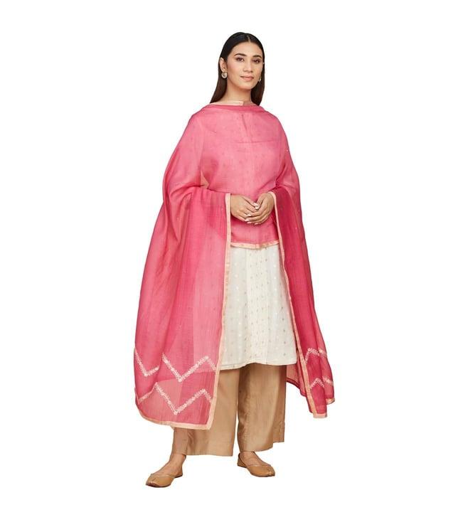 fabindia pink cotton silk metallic embroidered dupatta