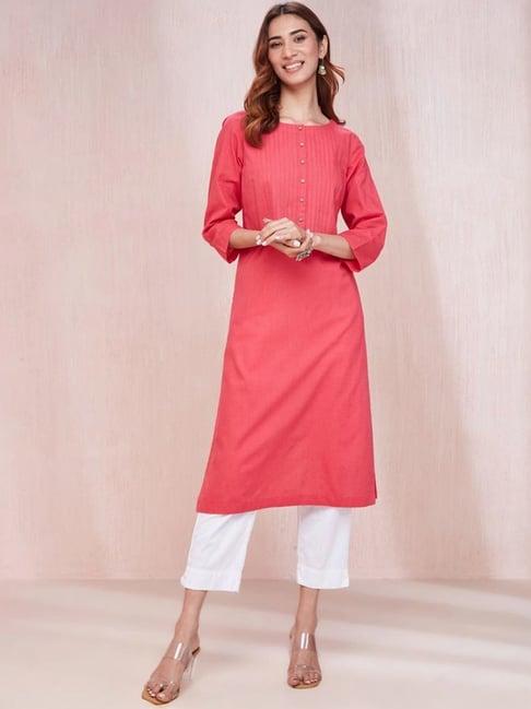 fabindia pink cotton straight kurta