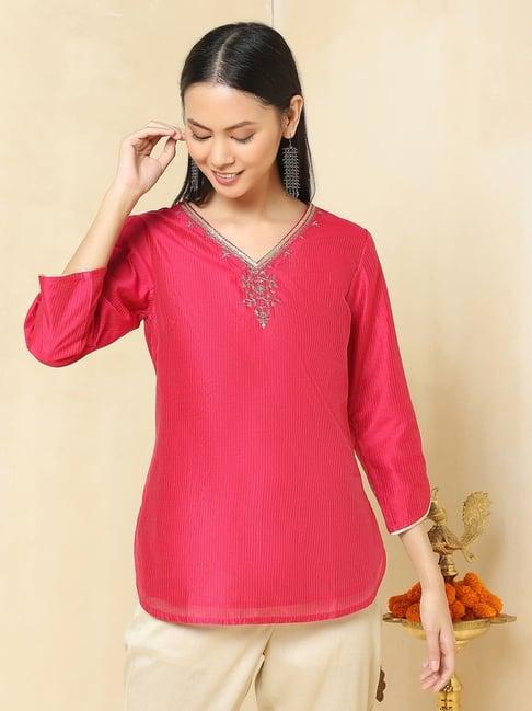 fabindia pink embroidered straight kurti