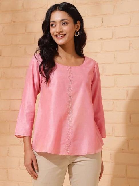 fabindia pink embroidered top