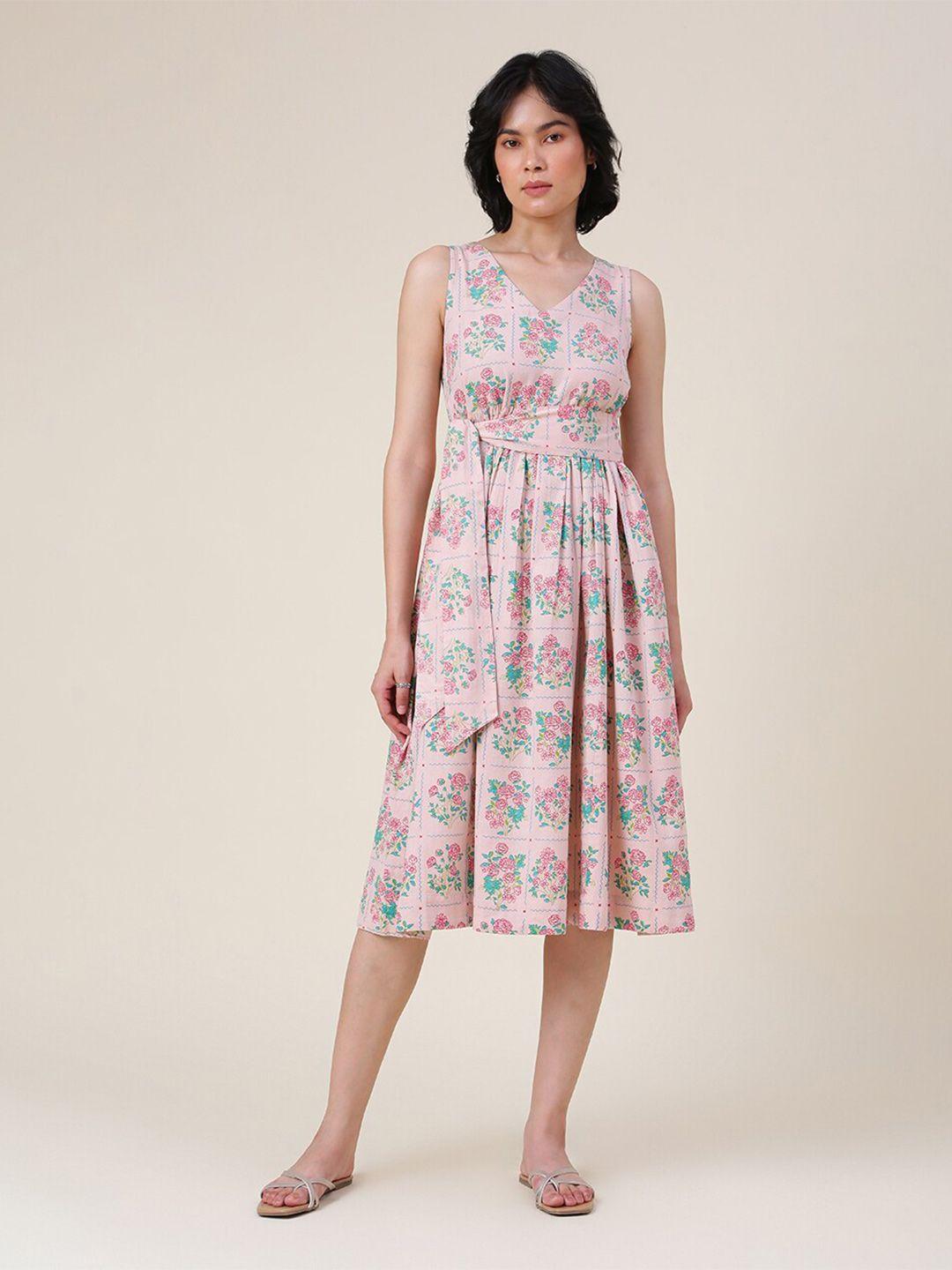 fabindia pink floral a-line dress