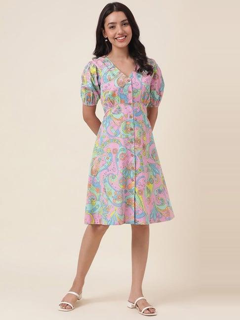 fabindia pink floral print a-line dress