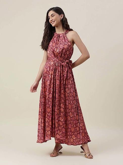 fabindia pink floral print maxi dress