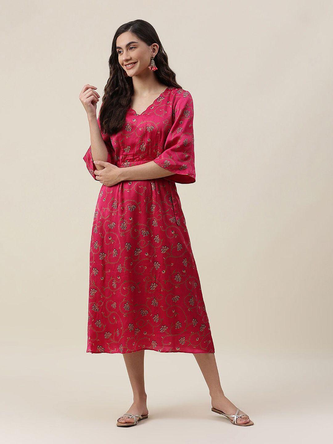 fabindia pink floral printed a-line dress