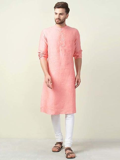 fabindia pink linen regular fit texture kurta