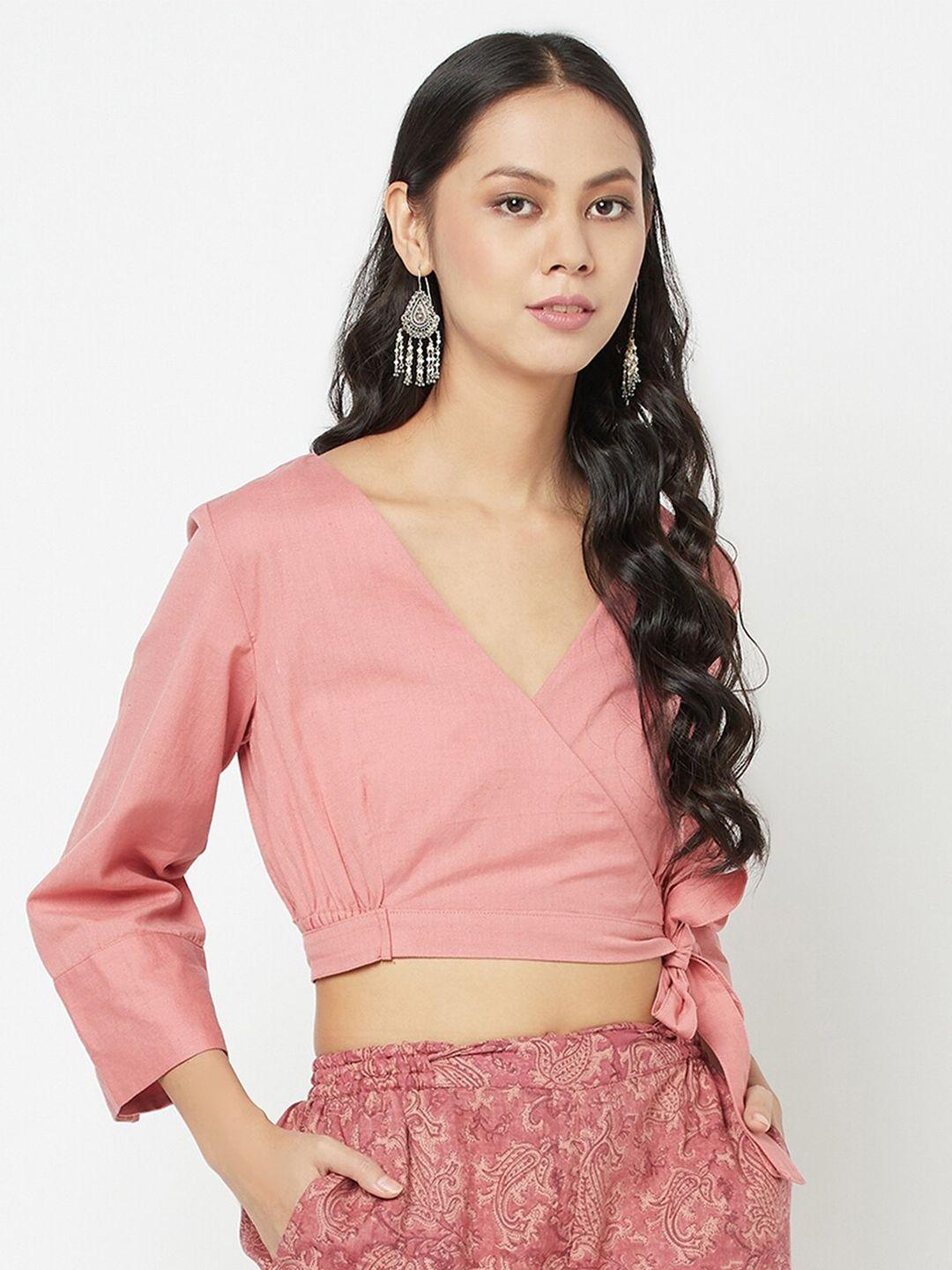 fabindia pink linen wrap crop top