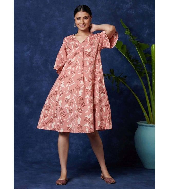 fabindia pink printed a-line dress